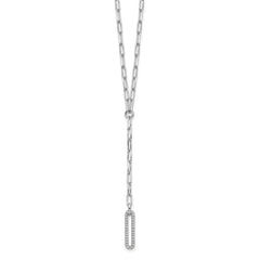 Sterling Silver Rhodium-plated Paperclip Link CZ 16in w/1.75in ext. Necklac