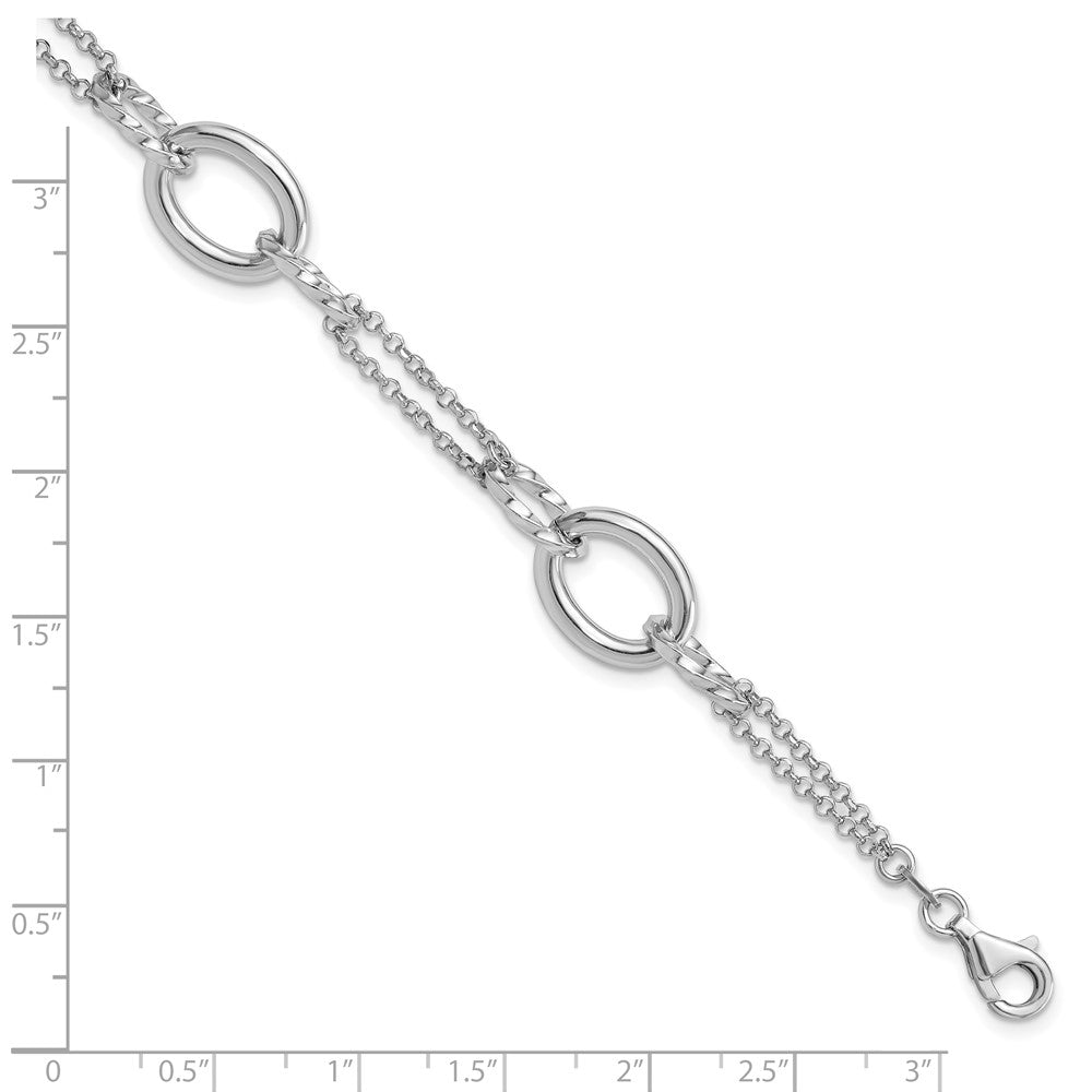 Sterling Silver Rhodium-plated 7in w/1in ext Interlocking Circles Bracelet