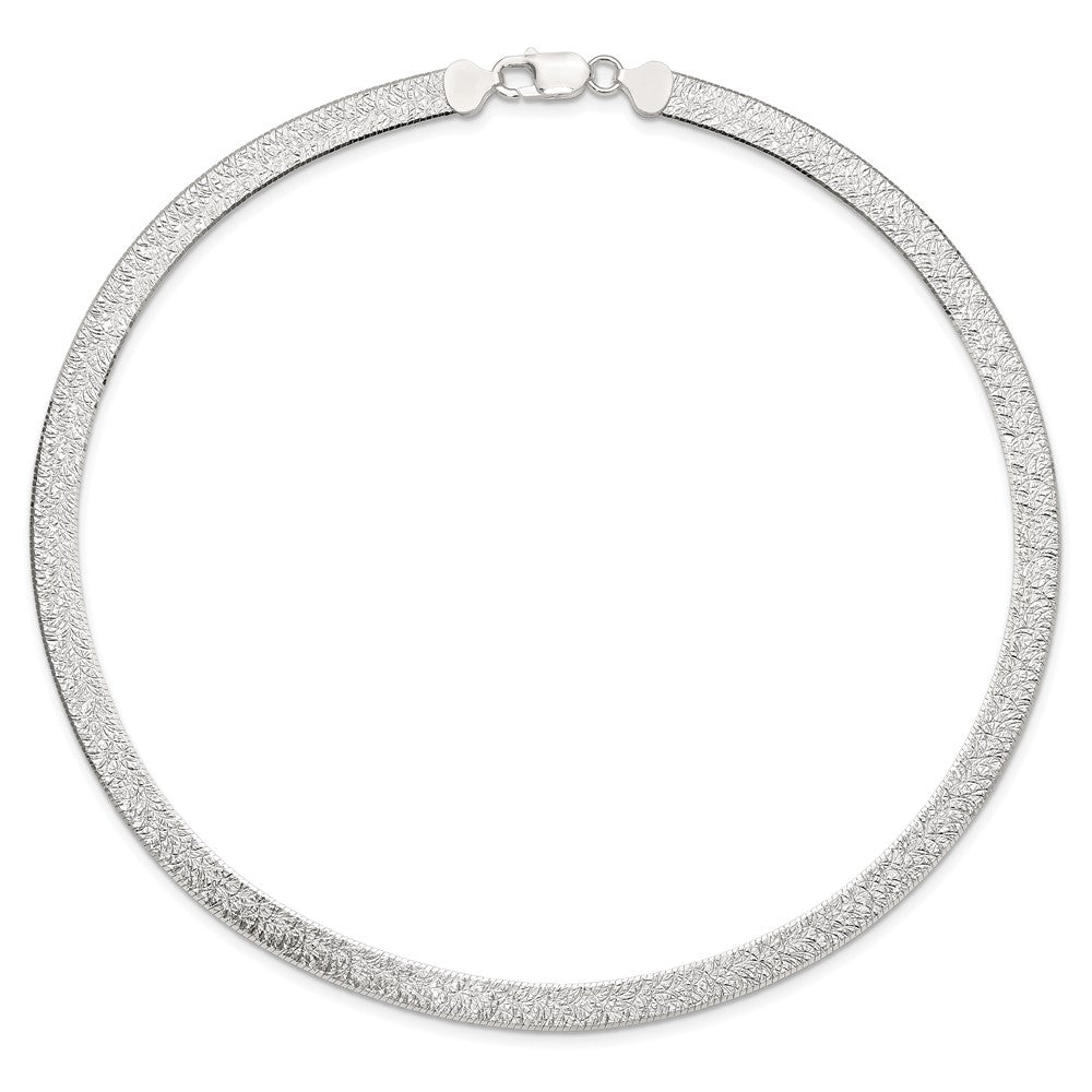 Sterling Silver Polished and Textured 8mm Flat Herringbone 18in Necklace