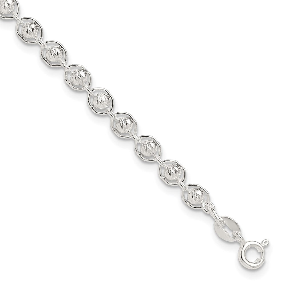 Sterling Silver Polished and Diamond Cut Beaded Bracelet