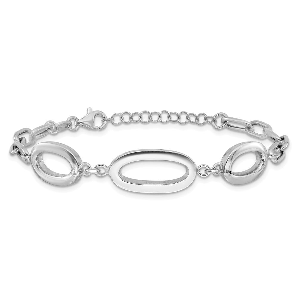Sterling Silver Rhodium-plated Fancy Ovals 6.5in w/1in ext. Bracelet