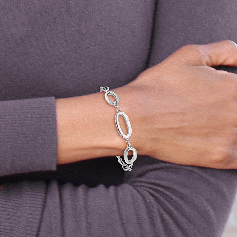 Sterling Silver Rhodium-plated Fancy Ovals 6.5in w/1in ext. Bracelet