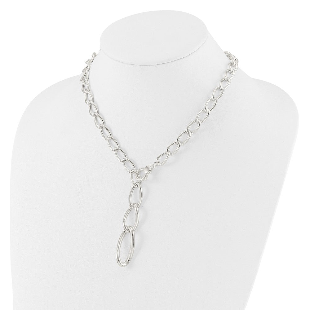 Sterling Silver Polished and Hollow Fancy Link Drop Necklace