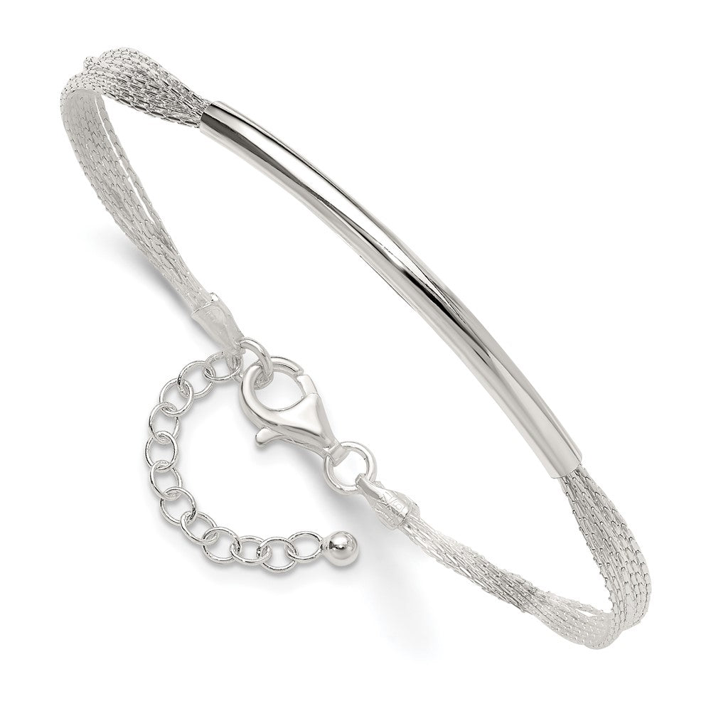 Sterling Silver Polished Multi-Strand 7in w/1in ext. Tube Bracelet