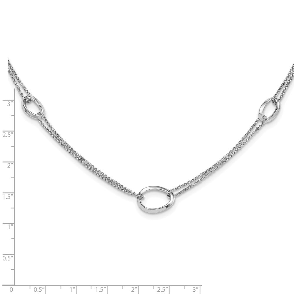Sterling Silver Rh-plated 18in w/2in ext Fancy 2-Strand Ovals Necklace