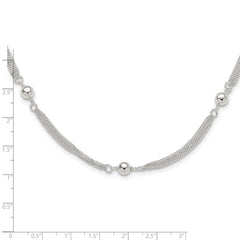 Sterling Silver Polished Multi-strand Beaded 18in Necklace