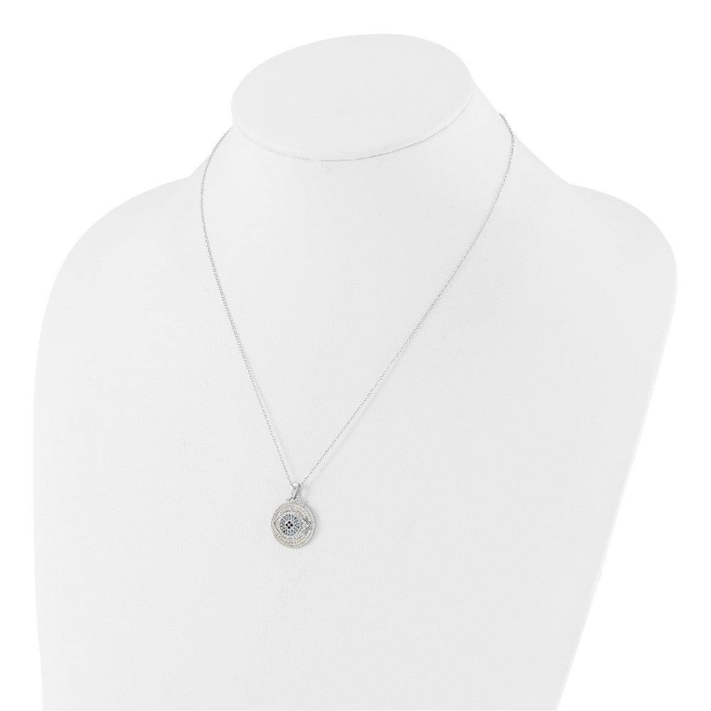 Sterling Silver Rh-plated Created Blue Spinel and CZ Evil Eye 18in Necklace