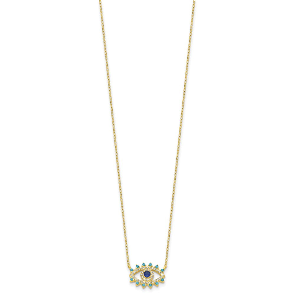 Sterling Silver Gold-tone Glass and Glass Crystal Evil Eye Necklace