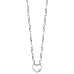 Sterling Silver RH-plated CZ Heart Paperclip Link 16in w/2in ext Necklace
