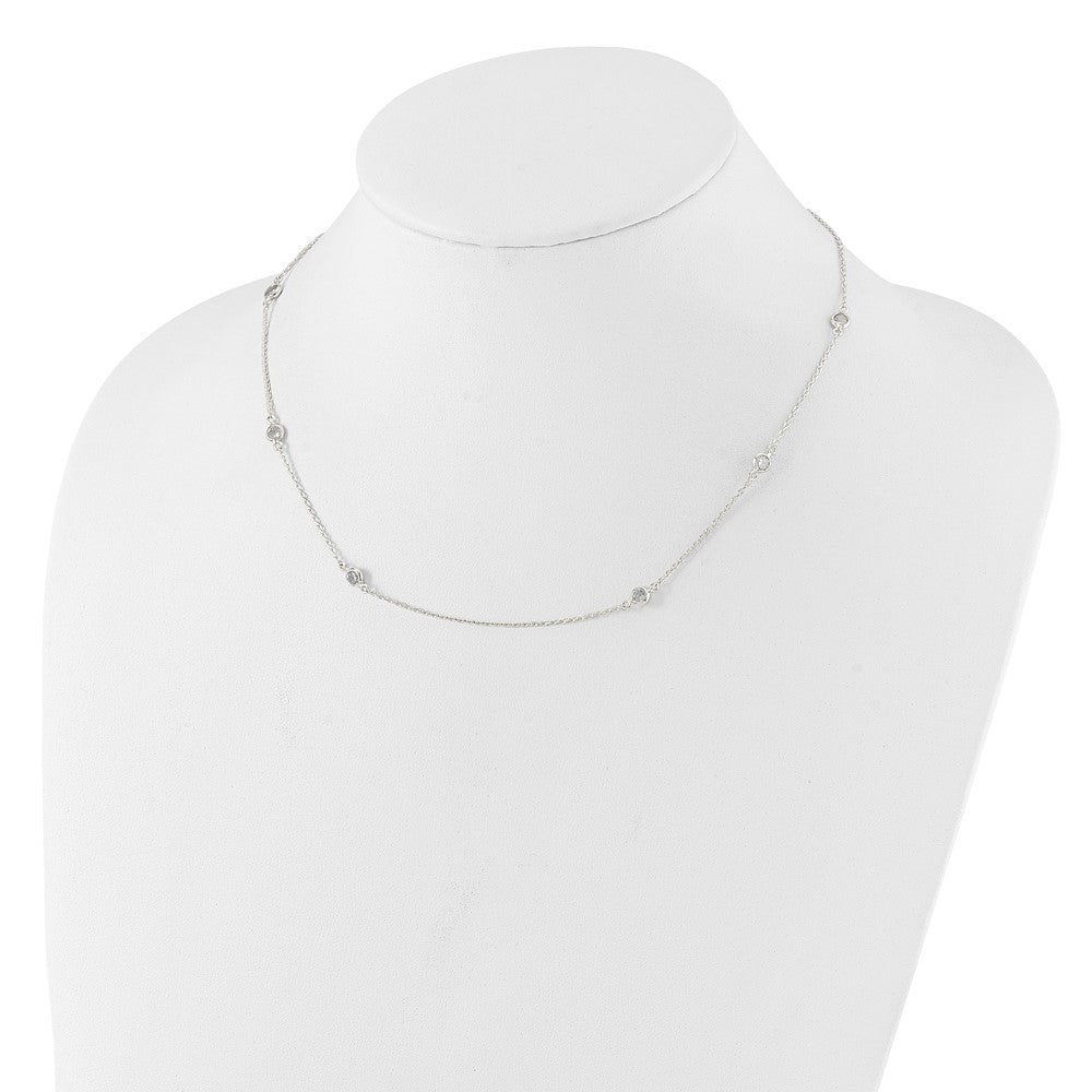 Sterling Silver Polished CZ 6 Station with 2in ext Necklace - 2
