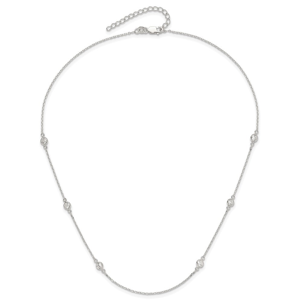 Sterling Silver Polished CZ 6 Station with 2in ext Necklace - 2