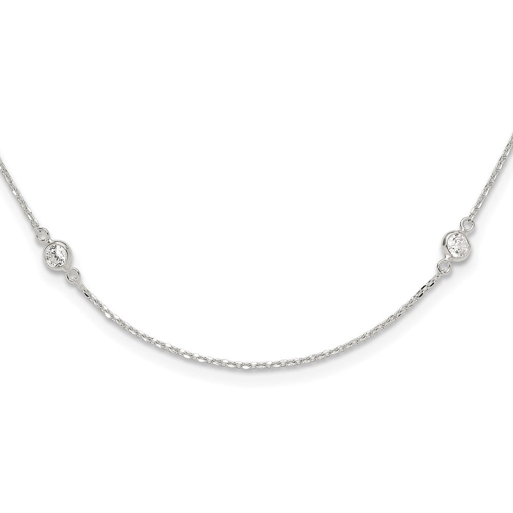 Sterling Silver Polished CZ 6 Station with 2in ext Necklace - 3