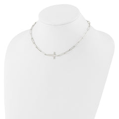 Sterling Silver E-Coated Cross Paperclip Link w/2 in ext Necklace