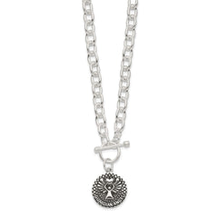 Sterling Silver Oxidized Dangle GUARDIAN ANGEL Toggle Clasp Necklace