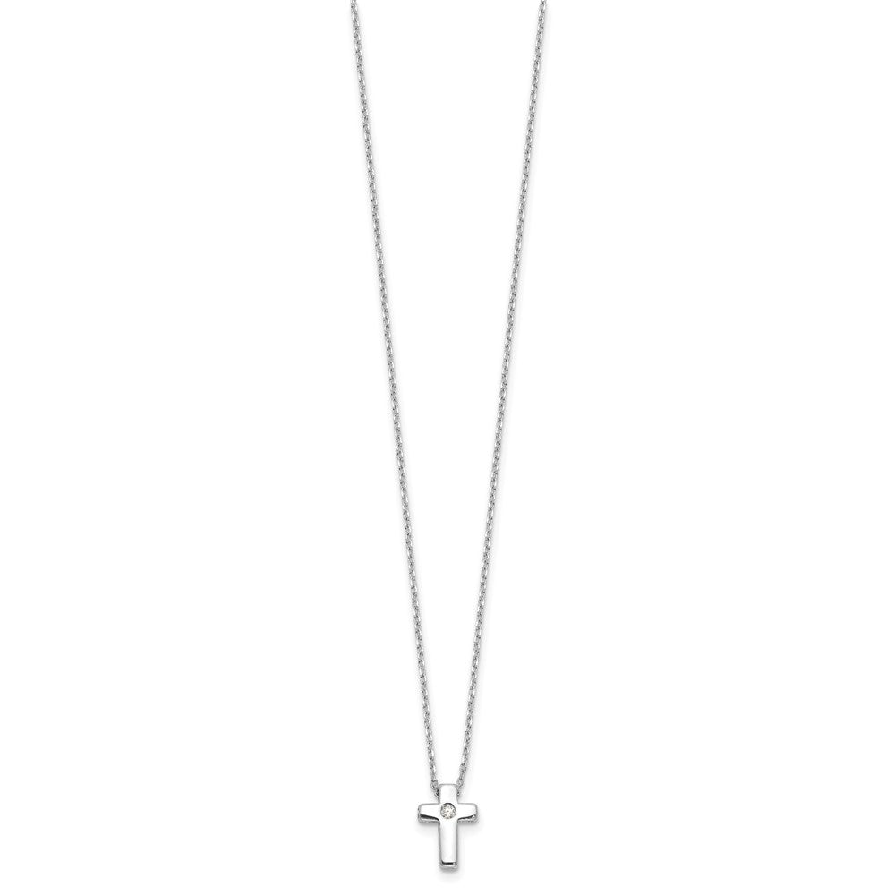Sterling Silver Rhodium-plated CZ Cross 13in w/2in ext. Necklace