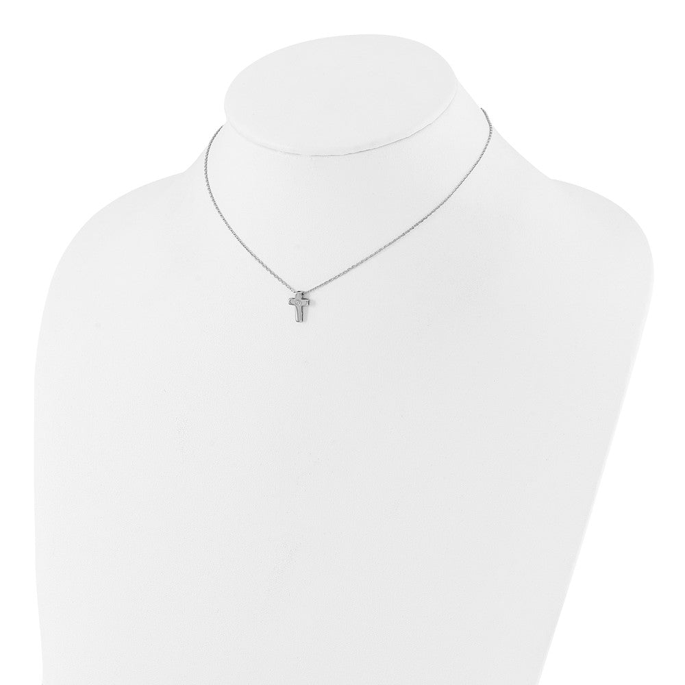 Sterling Silver Rhodium-plated CZ Cross 13in w/2in ext. Necklace