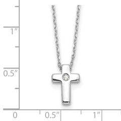 Sterling Silver Rhodium-plated CZ Cross 16in w/2in ext. Necklace