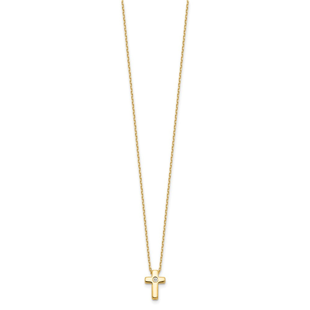 Sterling Silver Gold-tone CZ Cross 13in w/2in ext. Necklace