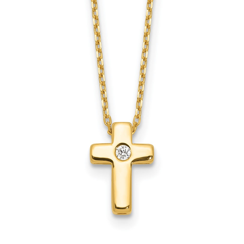 Sterling Silver Gold-tone CZ Cross 13in w/2in ext. Necklace