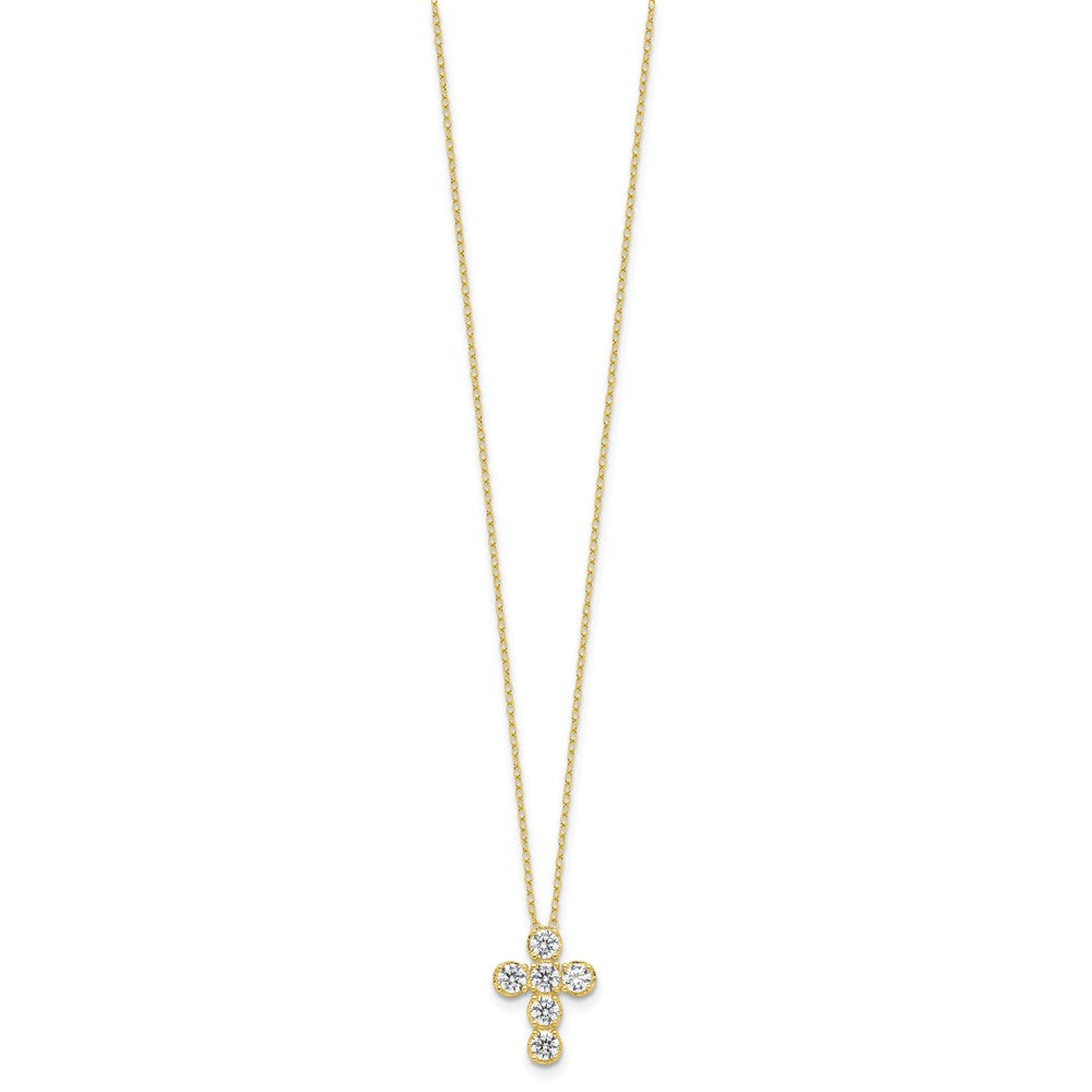 Sterling Silver Gold-tone CZ Cross 16in w/2in ext Necklace