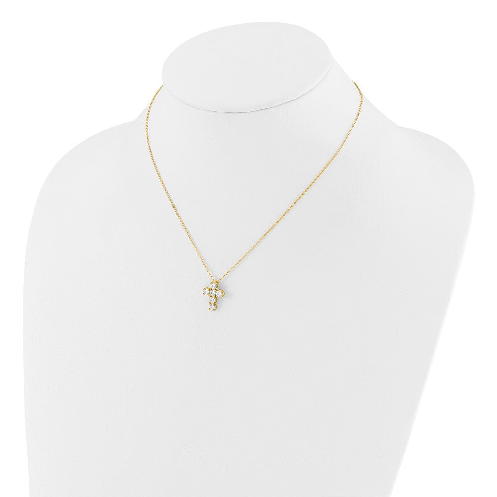 Sterling Silver Gold-tone CZ Cross 16in w/2in ext Necklace