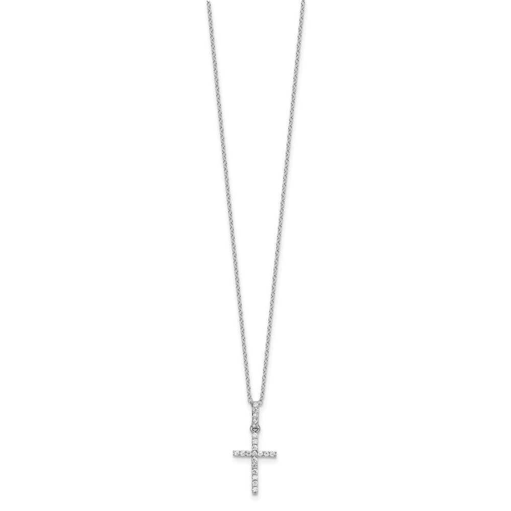 Sterling Silver Rhodium-plated CZ Cross 18in Necklace