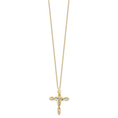 Sterling Silver Gold-tone/Rhodium 16in w/2in ext. Fancy D/C Cross Necklace