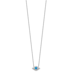 Sterling Silver Rhodium-plated CZ Blue Cr. Opal Evil Eye w/2in ext Necklace