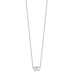 Sterling Silver E-Coating CZ Double Heart 16in w/2in ext Necklace