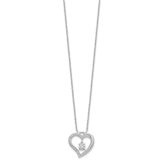 Sterling Silver Rhod-plated Polished CZ Open Heart w/1.25in Ext Necklace