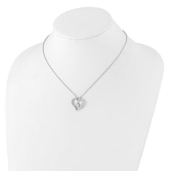 Sterling Silver Rhod-plated Polished CZ Open Heart w/1.25in Ext Necklace