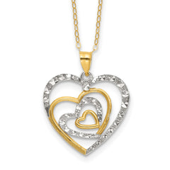 Sterling Silver Gold-tone White Rhod D/C Heart 16in w/2in ext. Necklace