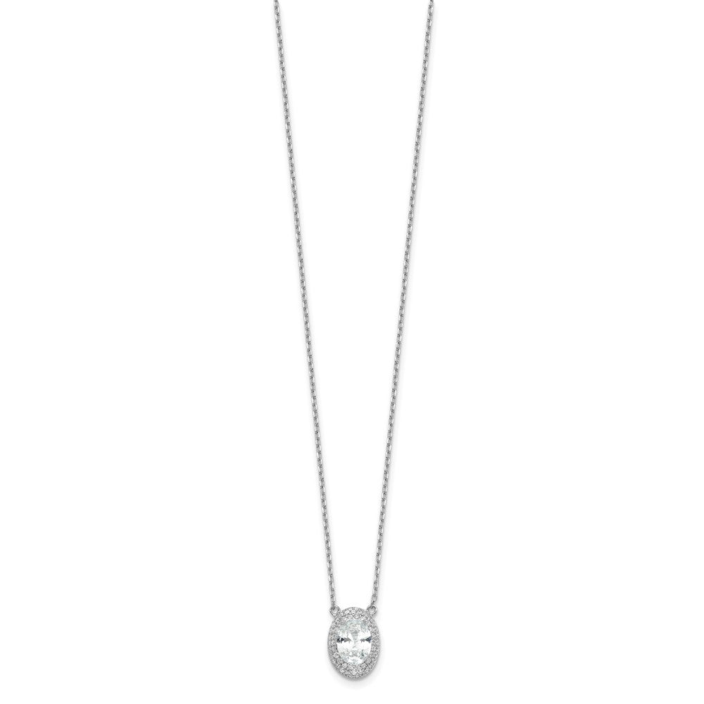 Sterling Silver Rhodium-plated 8x6mm Oval CZ 16in w/2in ext. Necklace