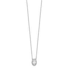 Sterling Silver Rhodium-plated 8x6mm Oval CZ 16in w/2in ext. Necklace