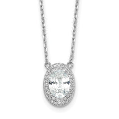 Sterling Silver Rhodium-plated 8x6mm Oval CZ 16in w/2in ext. Necklace