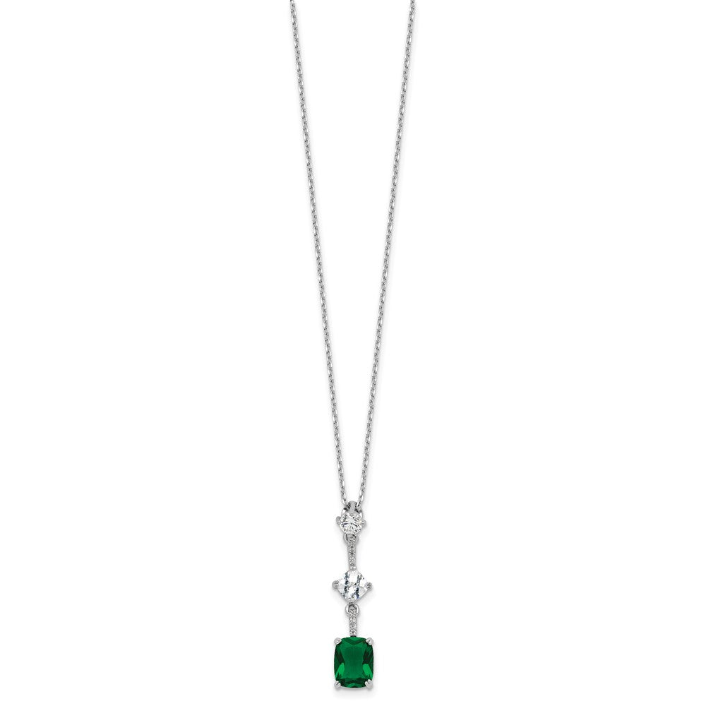 Sterling Silver Rh-plated Green and White CZ 16in w/2in ext Necklace