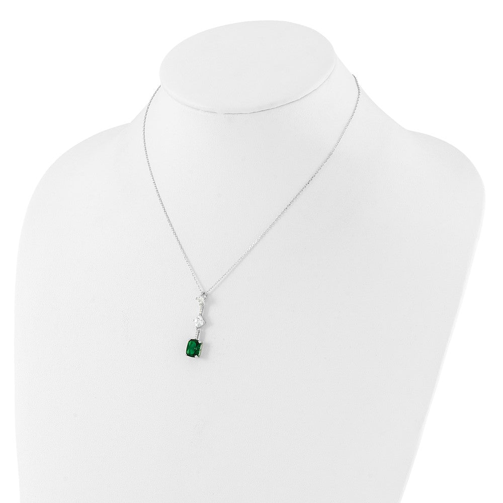 Sterling Silver Rh-plated Green and White CZ 16in w/2in ext Necklace