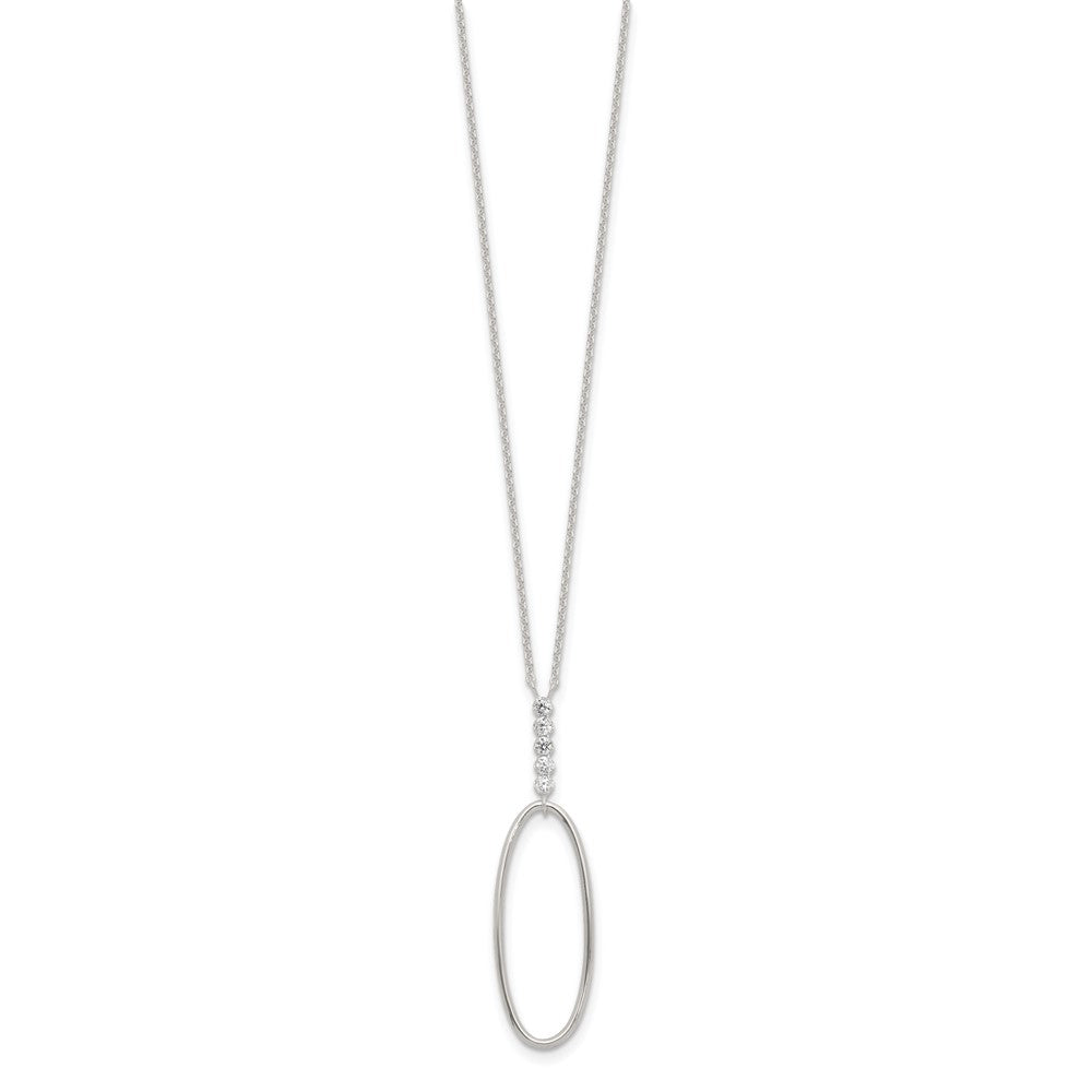 Sterling Silver E-coated CZ Oval Dangle 17.75in Necklace