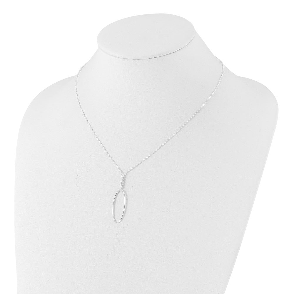 Sterling Silver E-coated CZ Oval Dangle 17.75in Necklace