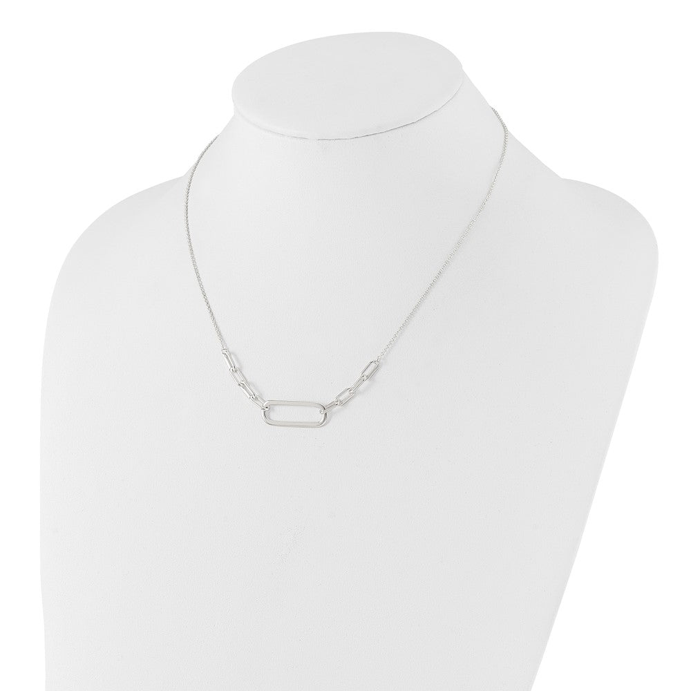 Sterling Silver E-coated Large Paperclip Link Center 17.5in Necklace