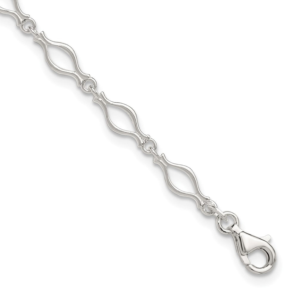 Sterling Silver 9inch Solid Polished Fancy Link Anklet - 2