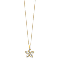Sterling Silver Gold-tone White Rhod D/C Flower w/2in ext. Necklace
