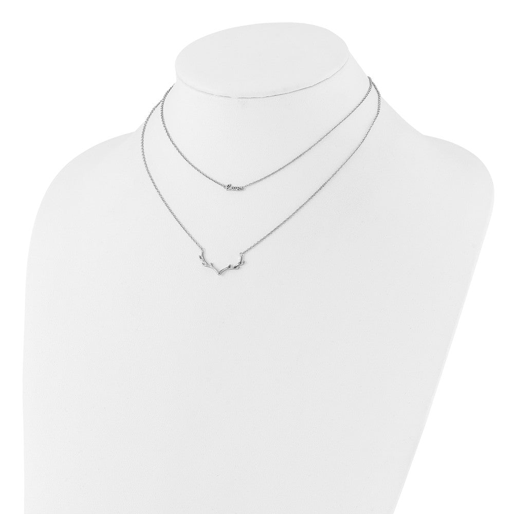 Sterling Silver RH-plated CZ LOVE Antlers 2-Strand 14in w/2in ext Necklace