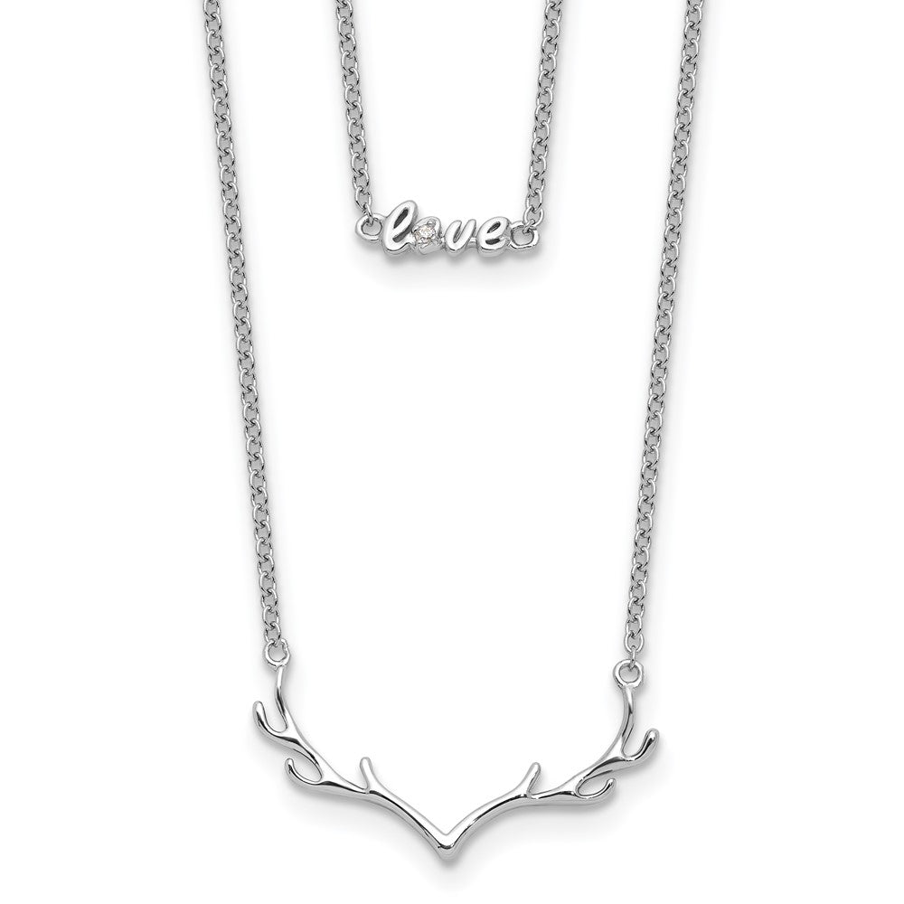 Sterling Silver RH-plated CZ LOVE Antlers 2-Strand 14in w/2in ext Necklace