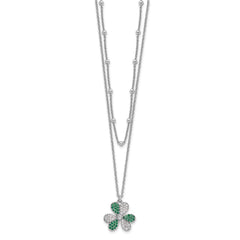 Sterling Silver Rhod-pltd CZ/Crystal Clover Beaded 16in w/2 in ext Necklace