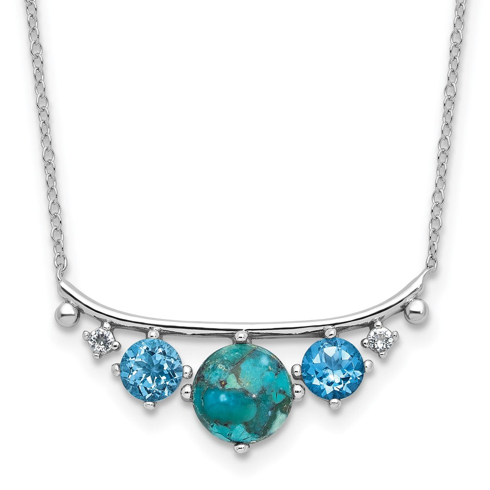 Sterling Silver  RH-pl Multi Color CZ Reconstituted Turq. w/2in ext Necklac