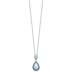Sterling Silver RH-plated Blue CZ and Larimar 16in w/2in ext Necklace