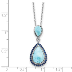Sterling Silver RH-plated Blue CZ and Larimar 16in w/2in ext Necklace