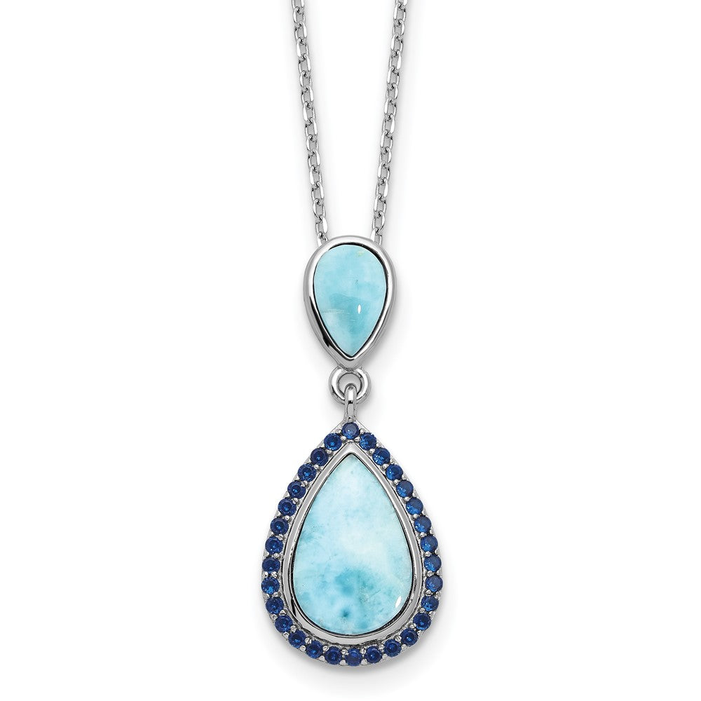 Sterling Silver RH-plated Blue CZ and Larimar 16in w/2in ext Necklace
