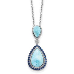Sterling Silver RH-plated Blue CZ and Larimar 16in w/2in ext Necklace